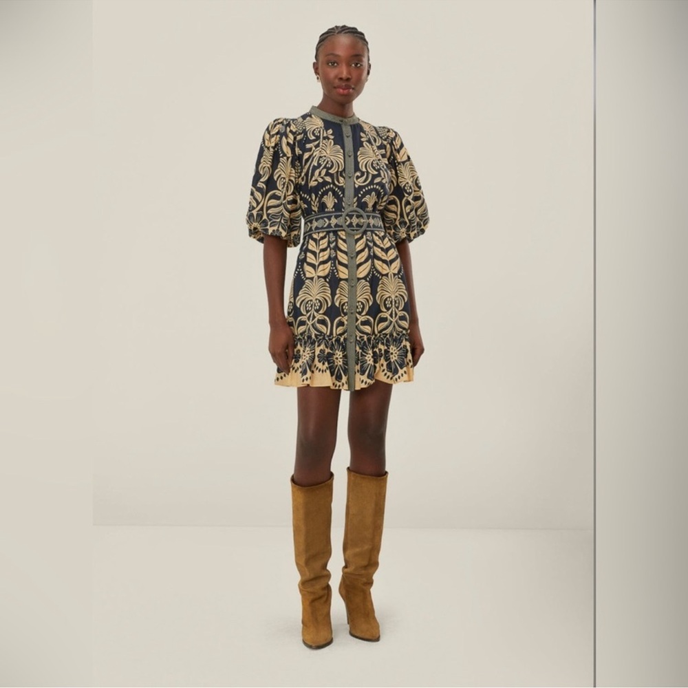 FARM Rio Black and Gold Mini Dress